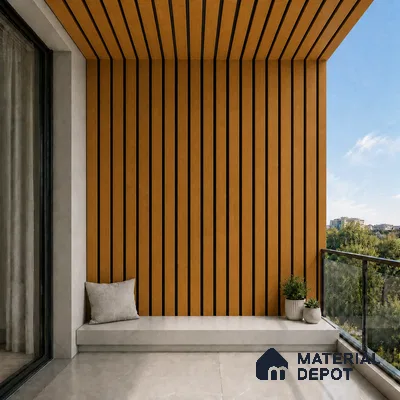 Oak Wood Ocre 10 ft x 0.5 ft (3060x150 mm) Dual Tone Linea Design Interior & Exterior Wall & Ceiling Panel - 15 mm | Suitable for Balcony, Facade & Open Area | Width is Subjected to 5% Variation