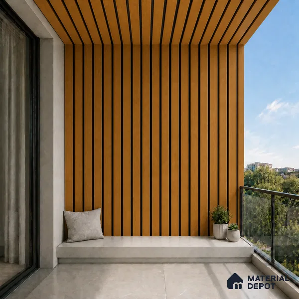 Oak Wood Ocre 10 ft x 0.5 ft (3060x150 mm) Dual Tone Linea Design Interior & Exterior Wall & Ceiling Panel - 15 mm | Suitable for Balcony, Facade & Open Area | Width is Subjected to 5% Variation