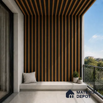 Oak Wood Ocre 10 ft x 0.6 ft (3060x180 mm) Dual Tone Arch Design Interior & Exterior Wall & Ceiling Panel - 17 mm | Suitable for Balcony, Facade & Open Area | Width is Subjected to 5% Variation