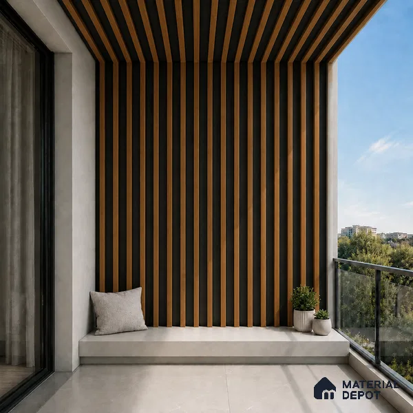 Oak Wood Ocre 10 ft x 0.6 ft (3060x180 mm) Dual Tone Arch Design Interior & Exterior Wall & Ceiling Panel - 17 mm | Suitable for Balcony, Facade & Open Area | Width is Subjected to 5% Variation