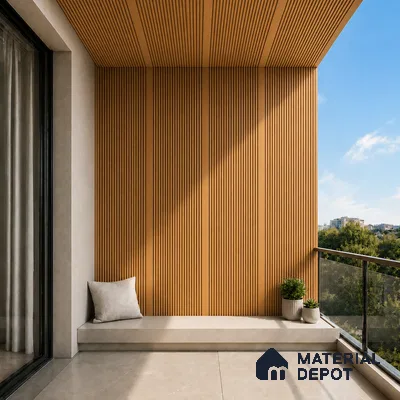 Oak Wood Ocre 10 ft x 0.68 ft (3060x208 mm) Curve Design Interior & Exterior Wall & Ceiling Panel - 10 mm | Suitable for Balcony, Facade & Open Area | Width is Subjected to 5% Variation