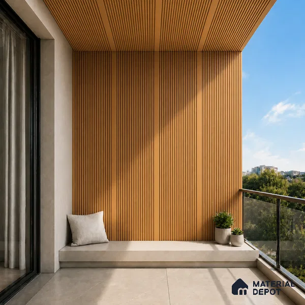 Oak Wood Ocre 10 ft x 0.68 ft (3060x208 mm) Curve Design Interior & Exterior Wall & Ceiling Panel - 10 mm | Suitable for Balcony, Facade & Open Area | Width is Subjected to 5% Variation
