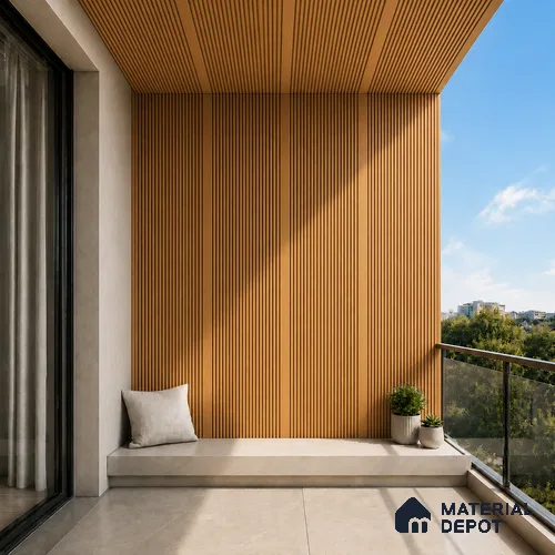 Oak Wood Ocre 10 ft x 0.68 ft (3060x208 mm) Curve Design Interior & Exterior Wall & Ceiling Panel - 10 mm | Suitable for Balcony, Facade & Open Area | Width is Subjected to 5% Variation