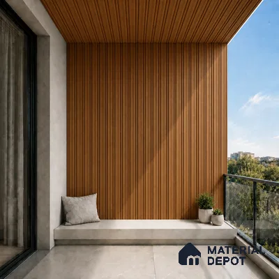Oak Wood Ocre 10 ft x 0.5 ft (3060x150 mm) Linea Design Interior & Exterior Wall & Ceiling Panel - 15 mm | Suitable for Balcony, Facade & Open Area | Width is Subjected to 5% Variation