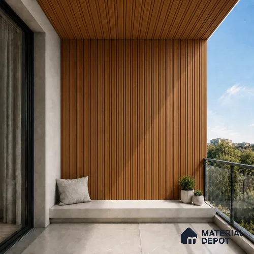 Oak Wood Ocre 10 ft x 0.5 ft (3060x150 mm) Linea Design Interior & Exterior Wall & Ceiling Panel - 15 mm | Suitable for Balcony, Facade & Open Area | Width is Subjected to 5% Variation