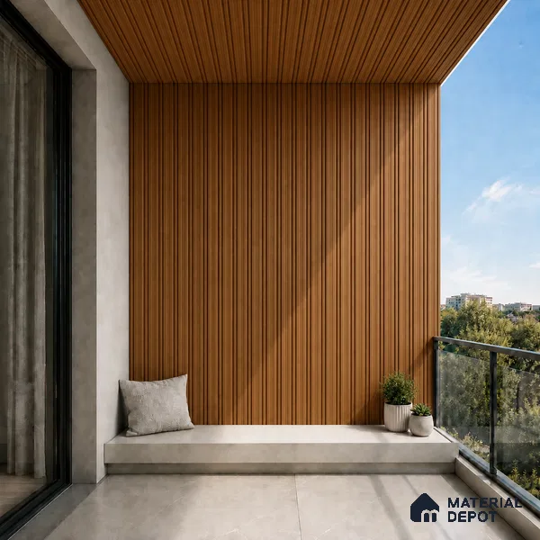 Oak Wood Ocre 10 ft x 0.5 ft (3060x150 mm) Linea Design Interior & Exterior Wall & Ceiling Panel - 15 mm | Suitable for Balcony, Facade & Open Area | Width is Subjected to 5% Variation