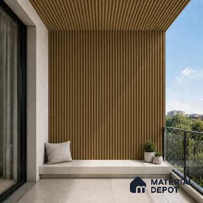 Spiced Walnut 10 ft x 0.45 ft (3060x140 mm) Pyramid Design Interior & Exterior Wall & Ceiling Panel - 14 mm | Suitable for Balcony, Facade & Open Area | Width is Subjected to 5% Variation