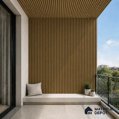 Spiced Walnut 10 ft x 0.45 ft (3060x140 mm) Pyramid Design Interior & Exterior Wall & Ceiling Panel - 14 mm | Suitable for Balcony, Facade & Open Area | Width is Subjected to 5% Variation