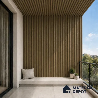 Spiced Walnut 10 ft x 0.6 ft (3060x180 mm) Arch Design Interior & Exterior Wall & Ceiling Panel - 17 mm | Suitable for Balcony, Facade & Open Area | Width is Subjected to 5% Variation