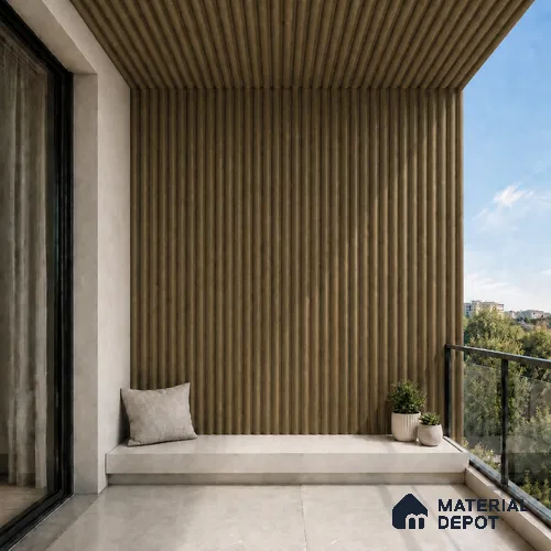 Spiced Walnut 10 ft x 0.6 ft (3060x180 mm) Arch Design Interior & Exterior Wall & Ceiling Panel - 17 mm | Suitable for Balcony, Facade & Open Area | Width is Subjected to 5% Variation