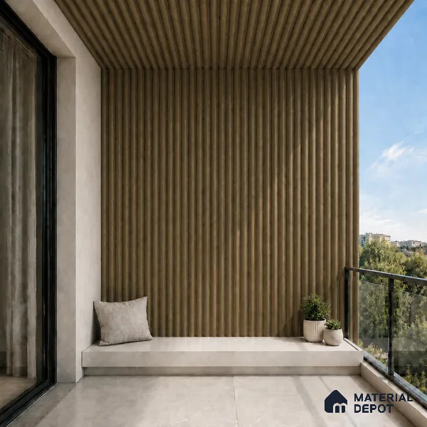 Spiced Walnut 10 ft x 0.6 ft (3060x180 mm) Arch Design Interior & Exterior Wall & Ceiling Panel - 17 mm | Suitable for Balcony, Facade & Open Area | Width is Subjected to 5% Variation