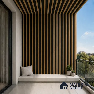 Spiced Walnut 10 ft x 0.6 ft (3060x180 mm) Dual Tone Arch Design Interior & Exterior Wall & Ceiling Panel - 17 mm | Suitable for Balcony, Facade & Open Area | Width is Subjected to 5% Variation