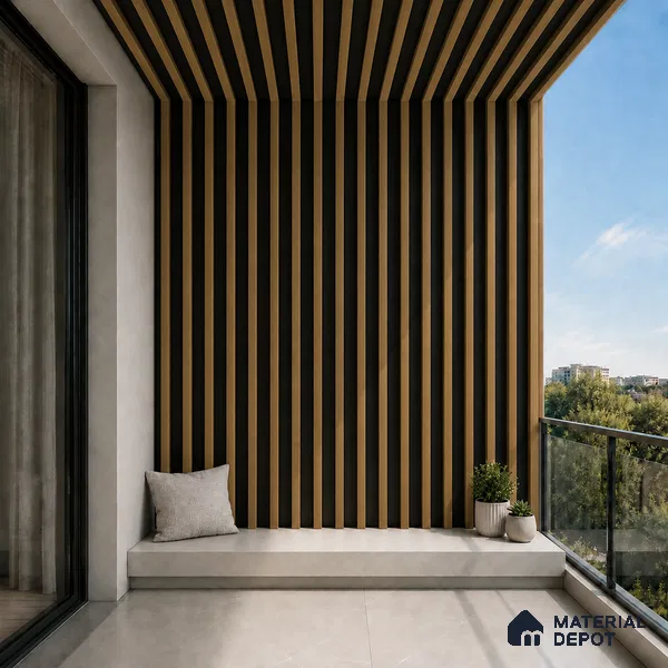 Spiced Walnut 10 ft x 0.6 ft (3060x180 mm) Dual Tone Arch Design Interior & Exterior Wall & Ceiling Panel - 17 mm | Suitable for Balcony, Facade & Open Area | Width is Subjected to 5% Variation
