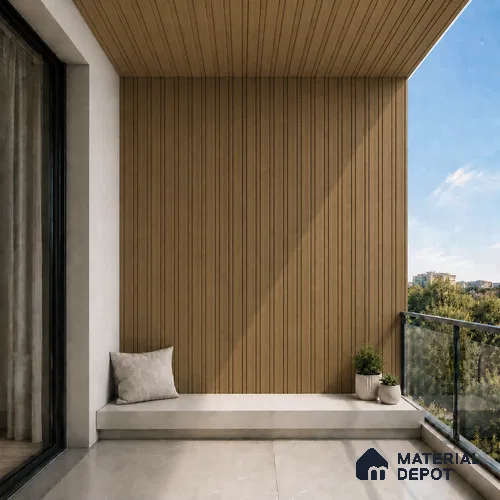 Spiced Walnut 10 ft x 0.5 ft (3060x150 mm) Linea Design Interior & Exterior Wall & Ceiling Panel - 15 mm | Suitable for Balcony, Facade & Open Area | Width is Subjected to 5% Variation