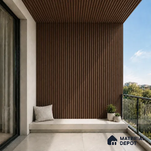 Mahogany 10 ft x 0.45 ft (3060x140 mm) Pyramid Design Interior & Exterior Wall & Ceiling Panel - 14 mm | Suitable for Balcony, Facade & Open Area | Width is Subjected to 5% Variation