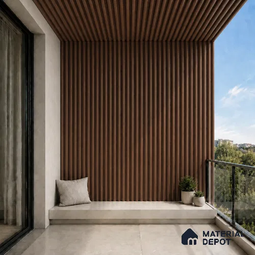 Mahogany 10 ft x 0.6 ft (3060x180 mm) Arch Design Interior & Exterior Wall & Ceiling Panel - 17 mm | Suitable for Balcony, Facade & Open Area | Width is Subjected to 5% Variation