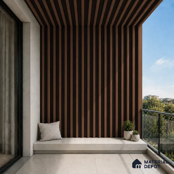 Mahogany 10 ft x 0.6 ft (3060x180 mm) Dual Tone Arch Design Interior & Exterior Wall & Ceiling Panel - 17 mm | Suitable for Balcony, Facade & Open Area | Width is Subjected to 5% Variation