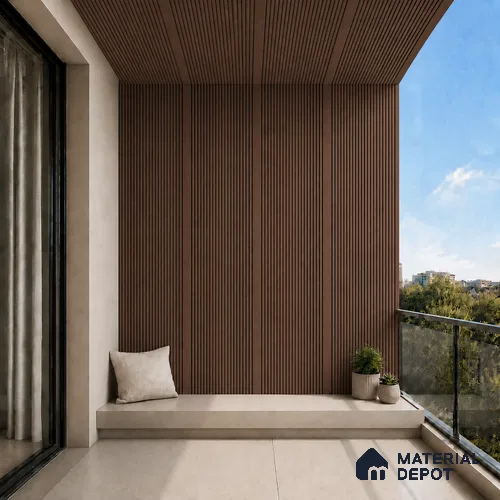 Mahogany 10 ft x 0.68 ft (3060x208 mm) Curve Design Interior & Exterior Wall & Ceiling Panel - 10 mm | Suitable for Balcony, Facade & Open Area | Width is Subjected to 5% Variation