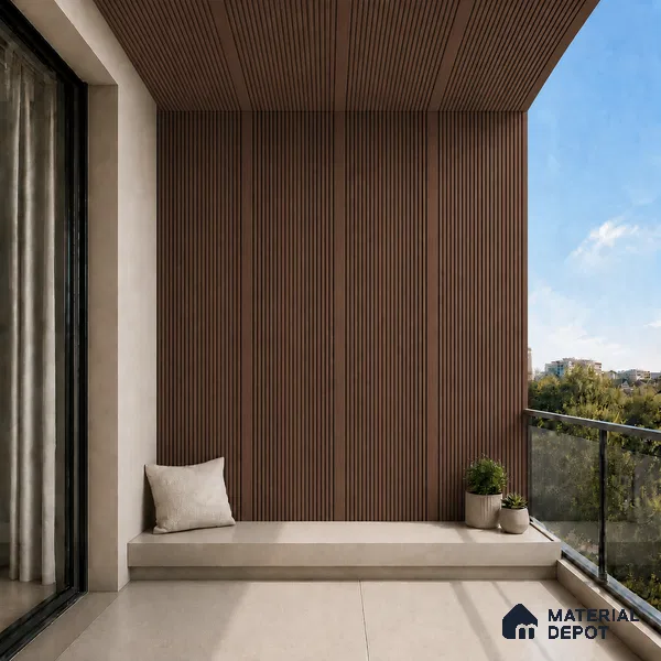 Mahogany 10 ft x 0.68 ft (3060x208 mm) Curve Design Interior & Exterior Wall & Ceiling Panel - 10 mm | Suitable for Balcony, Facade & Open Area | Width is Subjected to 5% Variation