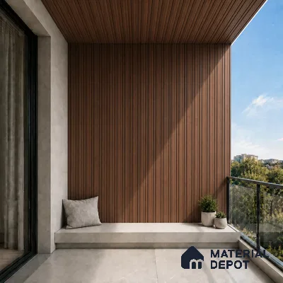 Mahogany 10 ft x 0.5 ft (3060x150 mm) Linea Design Interior & Exterior Wall & Ceiling Panel - 15 mm | Suitable for Balcony, Facade & Open Area | Width is Subjected to 5% Variation