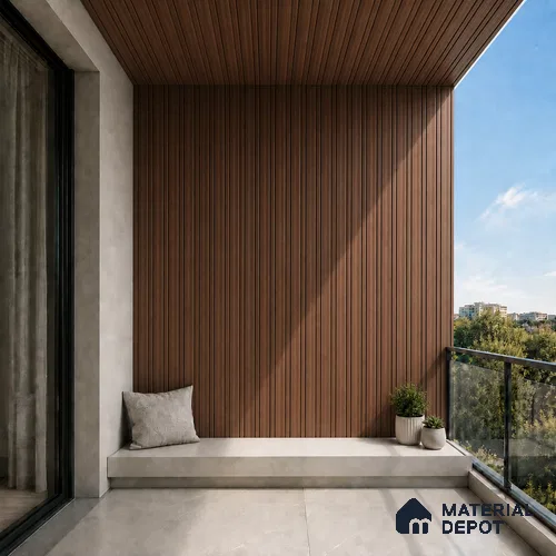 Mahogany 10 ft x 0.5 ft (3060x150 mm) Linea Design Interior & Exterior Wall & Ceiling Panel - 15 mm | Suitable for Balcony, Facade & Open Area | Width is Subjected to 5% Variation
