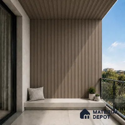 Royal Nut 10 ft x 0.5 ft (3060x150 mm) Linea Design Interior & Exterior Wall & Ceiling Panel - 15 mm | Suitable for Balcony, Facade & Open Area | Width is Subjected to 5% Variation