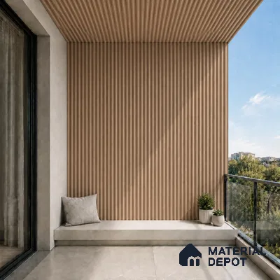 Beech Wood 10 ft x 0.45 ft (3060x140 mm) Pyramid Design Interior & Exterior Wall & Ceiling Panel - 14 mm | Suitable for Balcony, Facade & Open Area | Width is Subjected to 5% Variation