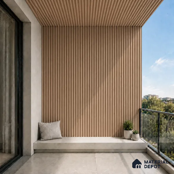 Beech Wood 10 ft x 0.45 ft (3060x140 mm) Pyramid Design Interior & Exterior Wall & Ceiling Panel - 14 mm | Suitable for Balcony, Facade & Open Area | Width is Subjected to 5% Variation