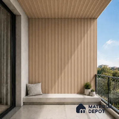 Beech Wood 10 ft x 0.5 ft (3060x150 mm) Linea Design Interior & Exterior Wall & Ceiling Panel - 15 mm | Suitable for Balcony, Facade & Open Area | Width is Subjected to 5% Variation