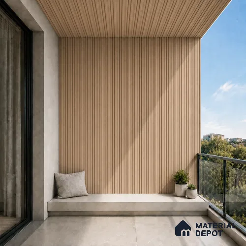 Beech Wood 10 ft x 0.5 ft (3060x150 mm) Linea Design Interior & Exterior Wall & Ceiling Panel - 15 mm | Suitable for Balcony, Facade & Open Area | Width is Subjected to 5% Variation