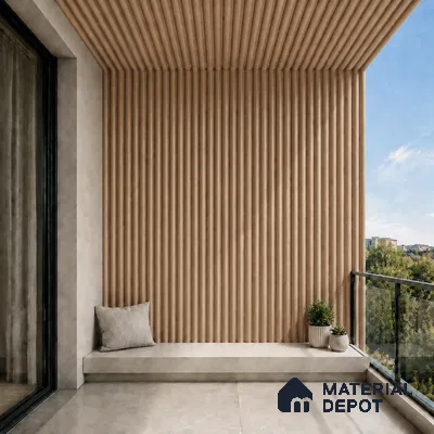 Beech Wood 10 ft x 0.6 ft (3060x180 mm) Arch Design Interior & Exterior Wall & Ceiling Panel - 17 mm | Suitable for Balcony, Facade & Open Area | Width is Subjected to 5% Variation