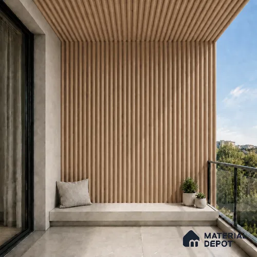 Beech Wood 10 ft x 0.6 ft (3060x180 mm) Arch Design Interior & Exterior Wall & Ceiling Panel - 17 mm | Suitable for Balcony, Facade & Open Area | Width is Subjected to 5% Variation