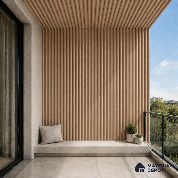 Beech Wood 10 ft x 0.6 ft (3060x180 mm) Arch Design Interior & Exterior Wall & Ceiling Panel - 17 mm | Suitable for Balcony, Facade & Open Area | Width is Subjected to 5% Variation