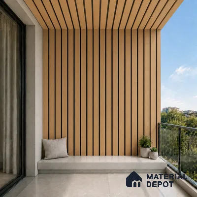Beech Wood 10 ft x 0.5 ft (3060x150 mm) Dual Tone Linea Design Interior & Exterior Wall & Ceiling Panel - 15 mm | Suitable for Balcony, Facade & Open Area | Width is Subjected to 5% Variation