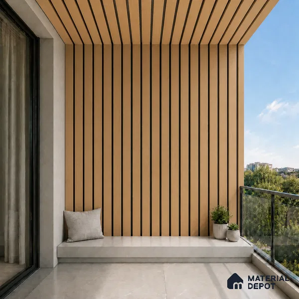 Beech Wood 10 ft x 0.5 ft (3060x150 mm) Dual Tone Linea Design Interior & Exterior Wall & Ceiling Panel - 15 mm | Suitable for Balcony, Facade & Open Area | Width is Subjected to 5% Variation