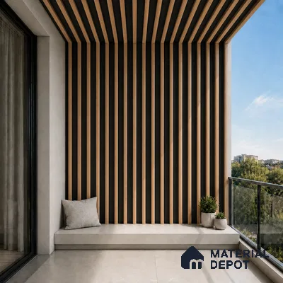 Beech Wood 10 ft x 0.6 ft (3060x180 mm) Dual Tone Arch Design Interior & Exterior Wall & Ceiling Panel - 17 mm | Suitable for Balcony, Facade & Open Area | Width is Subjected to 5% Variation