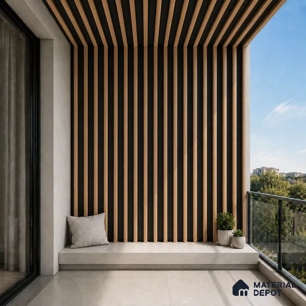 Beech Wood 10 ft x 0.6 ft (3060x180 mm) Dual Tone Arch Design Interior & Exterior Wall & Ceiling Panel - 17 mm | Suitable for Balcony, Facade & Open Area | Width is Subjected to 5% Variation