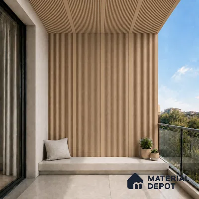 Beech Wood 10 ft x 0.68 ft (3060x208 mm) Curve Design Interior & Exterior Wall & Ceiling Panel - 10 mm | Suitable for Balcony, Facade & Open Area | Width is Subjected to 5% Variation