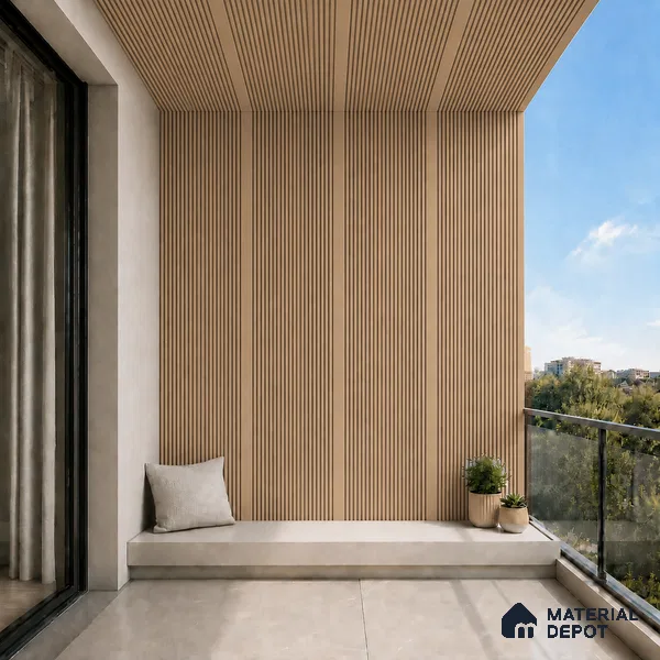 Beech Wood 10 ft x 0.68 ft (3060x208 mm) Curve Design Interior & Exterior Wall & Ceiling Panel - 10 mm | Suitable for Balcony, Facade & Open Area | Width is Subjected to 5% Variation