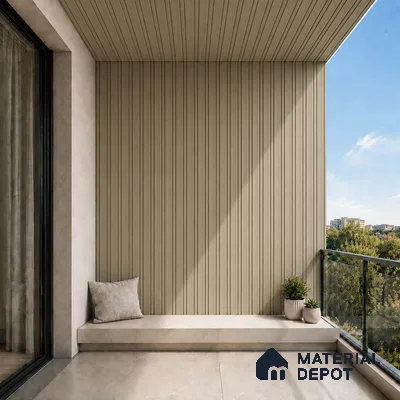 Gold 10 ft x 0.5 ft (3060x150 mm) Linea Design Interior & Exterior Wall & Ceiling Panel - 15 mm | Suitable for Balcony, Facade & Open Area | Width is Subjected to 5% Variation
