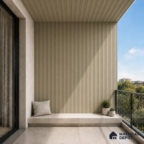 Gold 10 ft x 0.5 ft (3060x150 mm) Linea Design Interior & Exterior Wall & Ceiling Panel - 15 mm | Suitable for Balcony, Facade & Open Area | Width is Subjected to 5% Variation