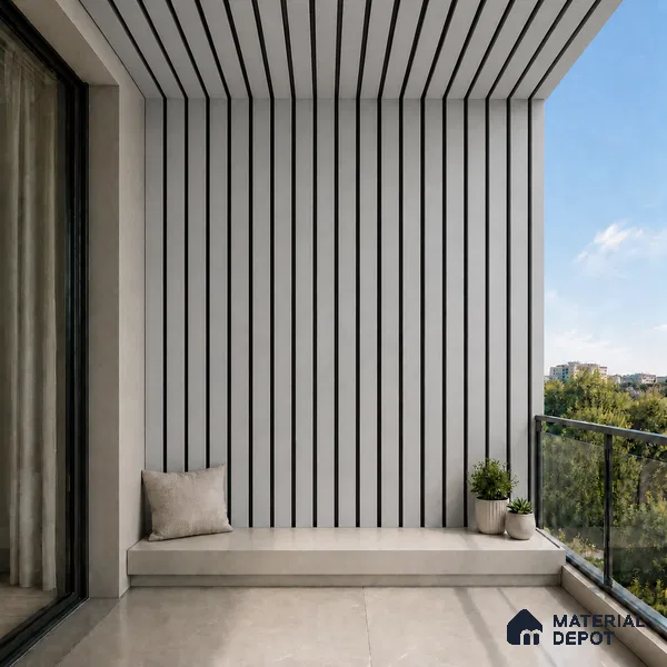 Silver 10 ft x 0.5 ft (3060x150 mm) Dual Tone Linea Design Interior & Exterior Wall & Ceiling Panel - 15 mm | Suitable for Balcony, Facade & Open Area | Width is Subjected to 5% Variation