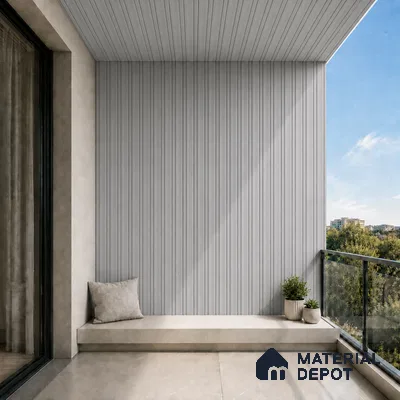 Silver 10 ft x 0.5 ft (3060x150 mm) Linea Design Interior & Exterior Wall & Ceiling Panel - 15 mm | Suitable for Balcony, Facade & Open Area | Width is Subjected to 5% Variation