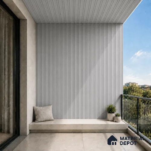 Silver 10 ft x 0.5 ft (3060x150 mm) Linea Design Interior & Exterior Wall & Ceiling Panel - 15 mm | Suitable for Balcony, Facade & Open Area | Width is Subjected to 5% Variation