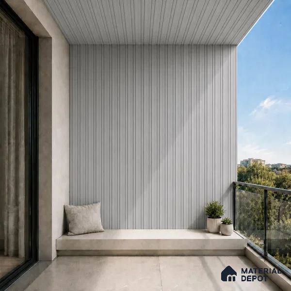Silver 10 ft x 0.5 ft (3060x150 mm) Linea Design Interior & Exterior Wall & Ceiling Panel - 15 mm | Suitable for Balcony, Facade & Open Area | Width is Subjected to 5% Variation