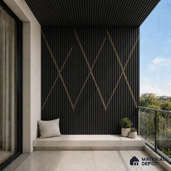 Portoro 10 ft x 0.45 ft (3060x140 mm) Pyramid Design Interior & Exterior Wall & Ceiling Panel - 14 mm | Suitable for Balcony, Facade & Open Area | Width is Subjected to 5% Variation