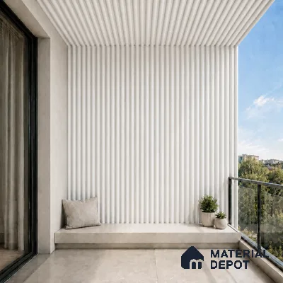 Snow White 10 ft x 0.6 ft (3060x180 mm) Pastel Arch Design Interior & Exterior Wall & Ceiling Panel - 17 mm | Suitable for Balcony, Facade & Open Area | Width is Subjected to 5% Variation