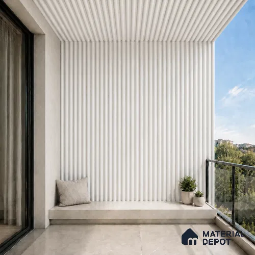 Snow White 10 ft x 0.6 ft (3060x180 mm) Pastel Arch Design Interior & Exterior Wall & Ceiling Panel - 17 mm | Suitable for Balcony, Facade & Open Area | Width is Subjected to 5% Variation