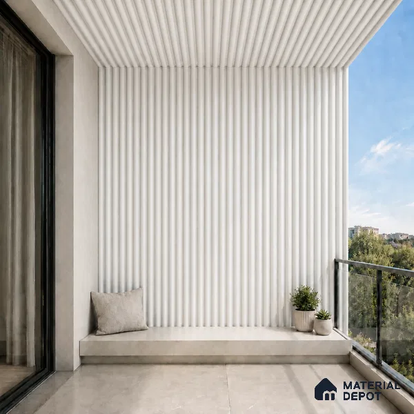 Snow White 10 ft x 0.6 ft (3060x180 mm) Pastel Arch Design Interior & Exterior Wall & Ceiling Panel - 17 mm | Suitable for Balcony, Facade & Open Area | Width is Subjected to 5% Variation