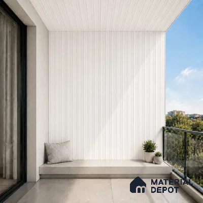 Snow White 10 ft x 0.5 ft (3060x150 mm) Pastel Linea Design Interior & Exterior Wall & Ceiling Panel - 15 mm | Suitable for Balcony, Facade & Open Area | Width is Subjected to 5% Variation